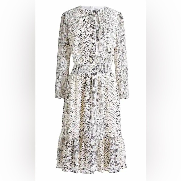 J CREW Animal-print smocked-waist dress with sheer sleeves - Medium - Picture 4 of 10